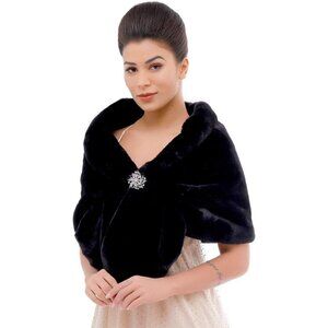 Women's Black Wedding Fur Wraps and Shawls Fur Bridal Stoles Bridesmaids Scarf